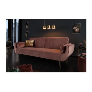 Canapé droit convertible DANNA rose poudré vu de côté