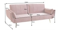 Dimensions du canapé droit convertible DANNA rose poudré