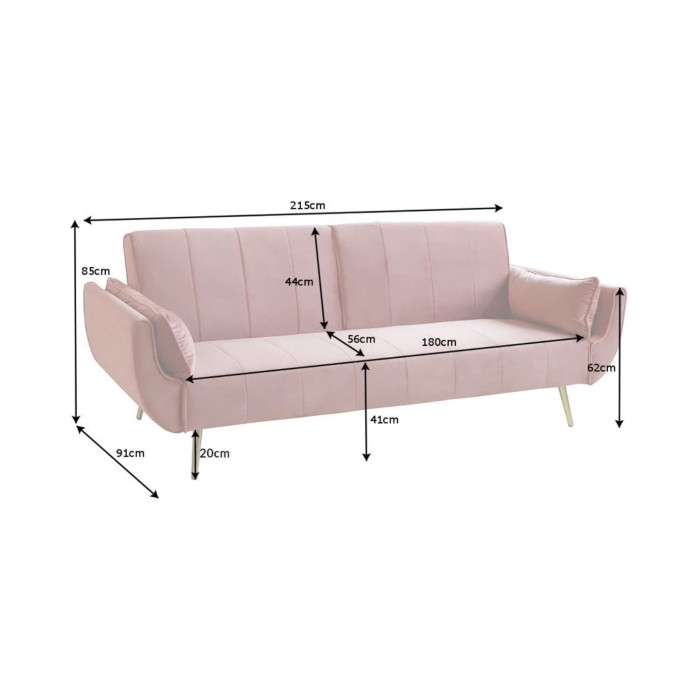 Canapé recto DANNA rosa empolvado – Sofá escandinavo convertible en terciopelo con patas de metal