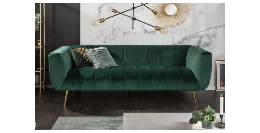 Canapé droit NORA vert émeraude mis en situation