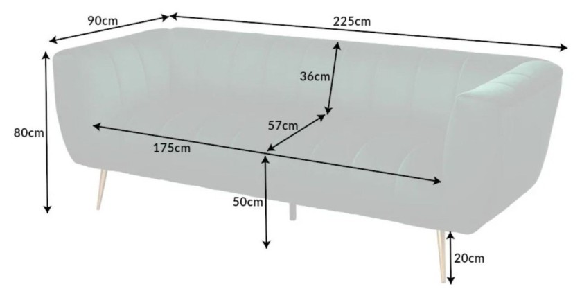 Dimensions du canapé droit NORA vert émeraude