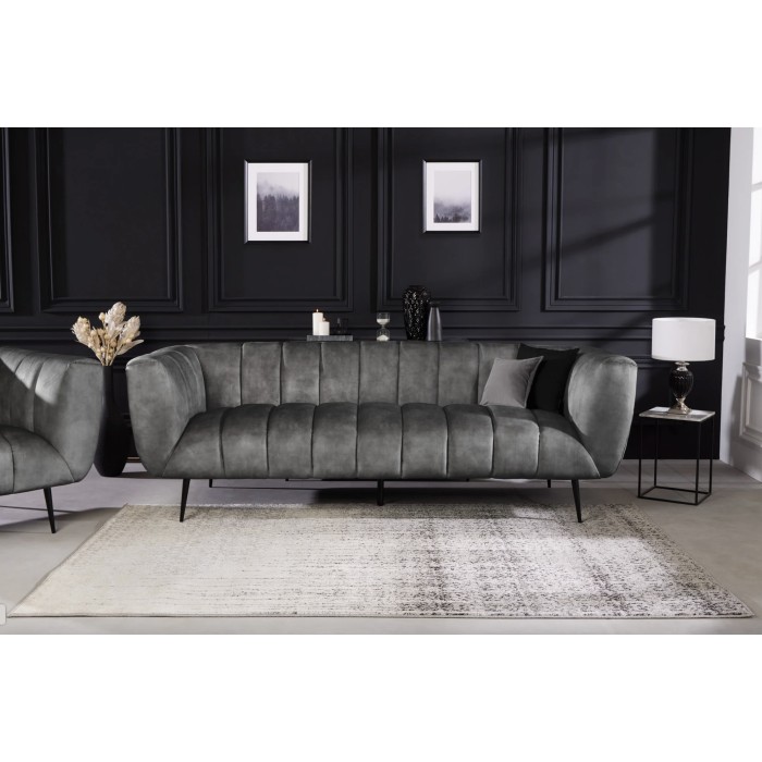 Sofa rechte NORA grijs - Chique fluwelen sofa met metalen poten