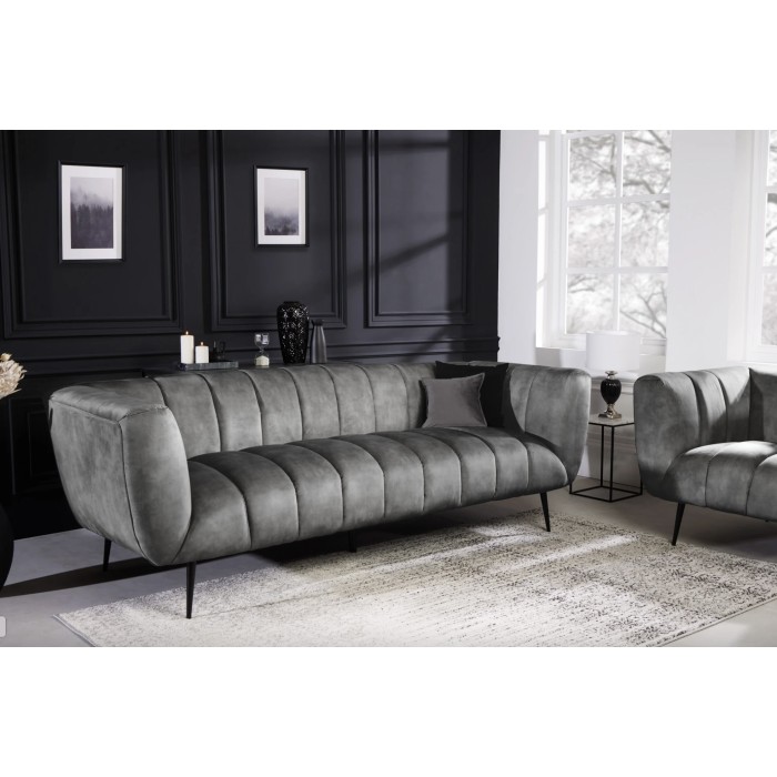 Sofa rechte NORA grijs - Chique fluwelen sofa met metalen poten