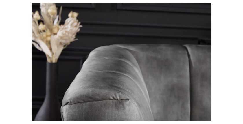 Zoom sur le haut du dossier du canapé droit NORA gris