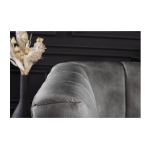 Zoom sur le haut du dossier du canapé droit NORA gris