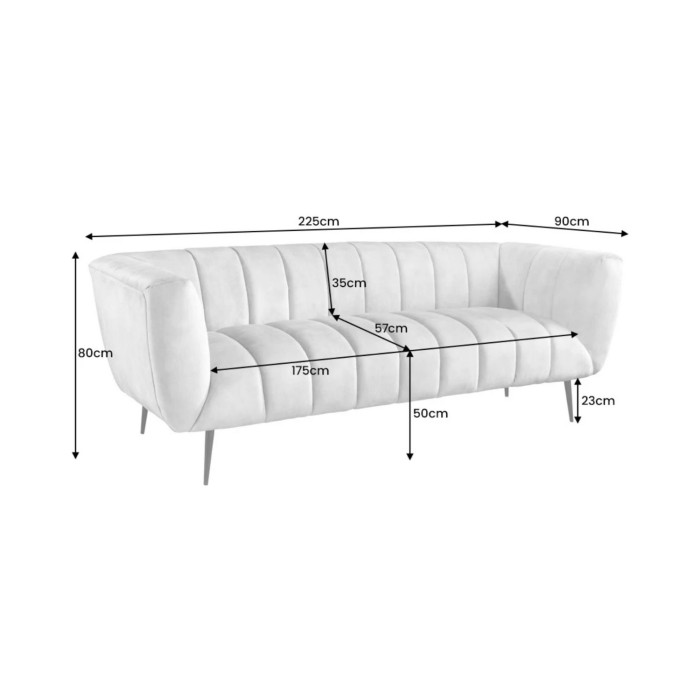 Sofa rechte NORA grijs - Chique fluwelen sofa met metalen poten