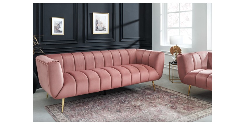 Canapé droit DANNA rose poudré vu de côté