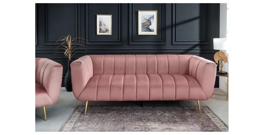 Canapé droit DANNA rose poudré vu de face