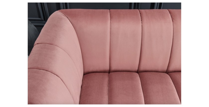 Zoom sur les motifs du canapé droit DANNA rose poudré