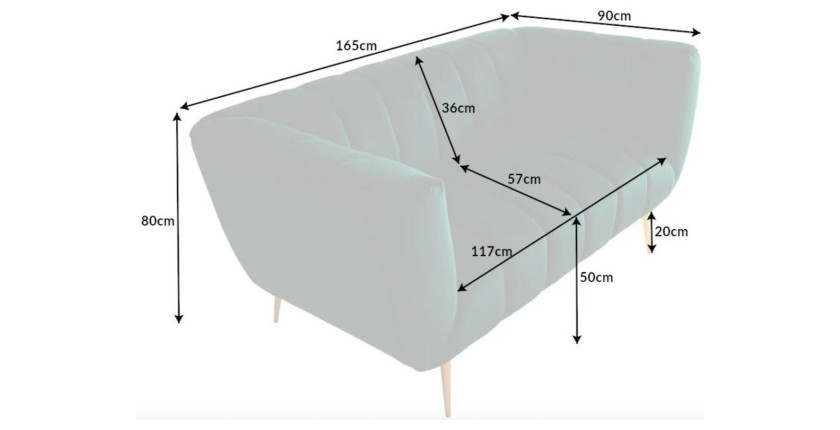 Dimensions du canapé droit NORA vert en 165cm
