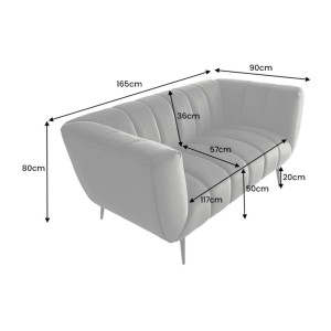 Dimensions du canapé droit NORA gris en 165cm