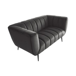 Canapé droit NORA 2 places gris foncé – Canapé chic en velours avec pieds en métal noir