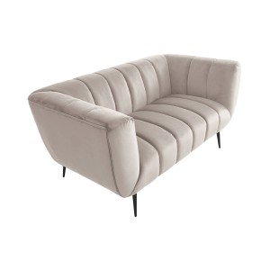 Canapé droit NORA 2 places blanc champagne – Canapé chic en velours avec pieds en métal noir