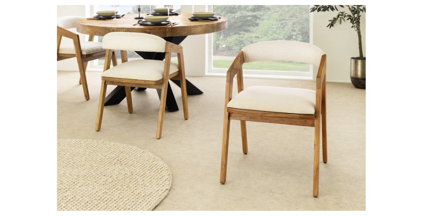 Chaise ARKAYA en bois massif d'acacia et tissu blanc vu de face