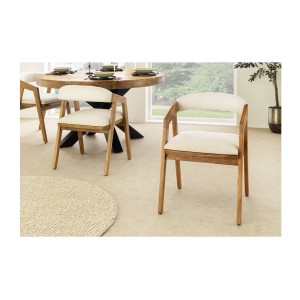 Chaise ARKAYA en bois massif d'acacia et tissu blanc vu de face