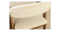 Zoom sur le dossier de la chaise ARKAYA en bois massif d'acacia et tissu blanc