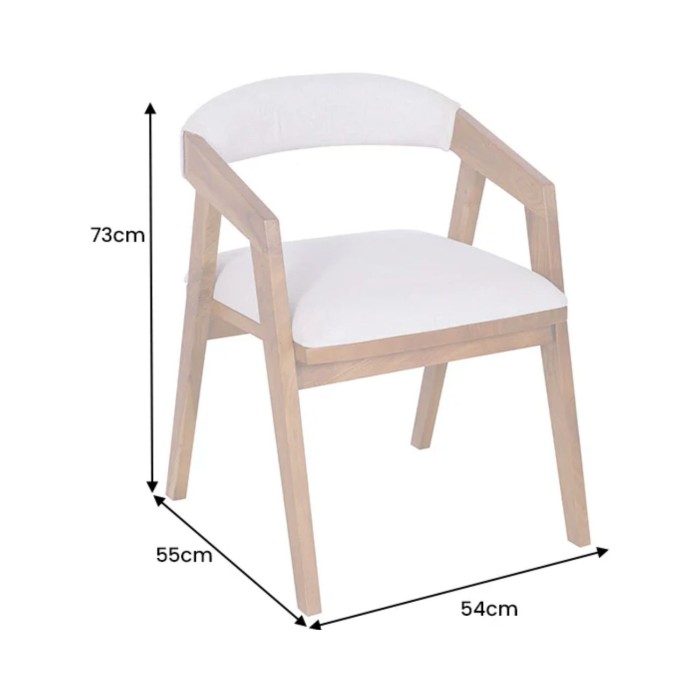Dimensions de la chaise ARKAYA en bois massif d'acacia et tissu blanc