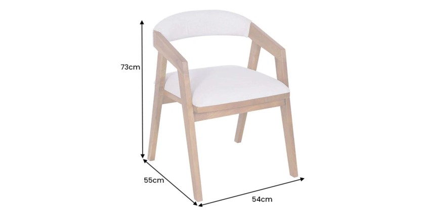 Dimensions de la chaise ARKAYA en bois massif d'acacia et tissu blanc