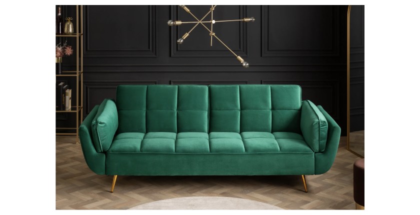 Canapé droit NEVISI vert émeraude – Canapé scandinave convertible en velours