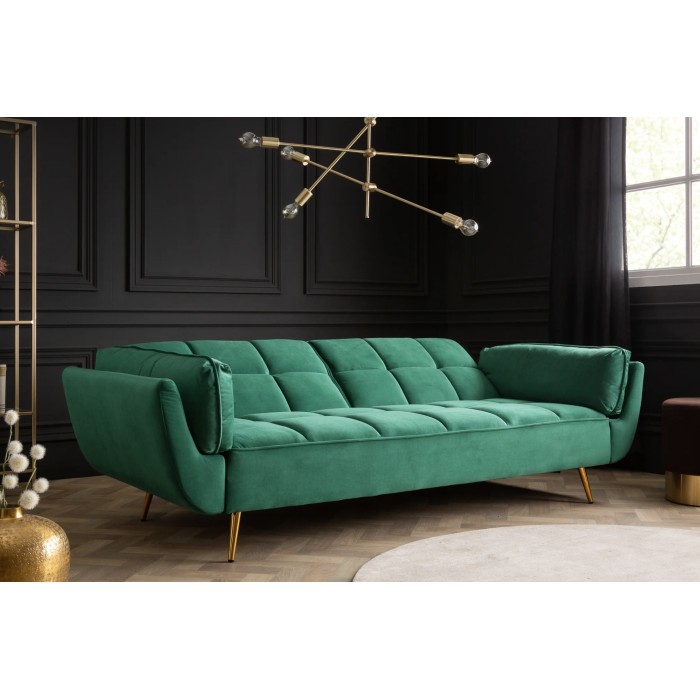 Sofá derecho NEVISI verde esmeralda – Sofá escandinavo convertible en terciopelo