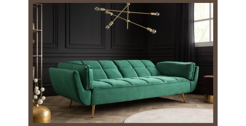 Canapé droit NEVISI vert émeraude – Canapé scandinave convertible en velours