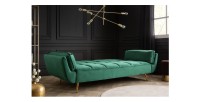 Canapé droit convertible NEVISI vert émeraude en mode lit