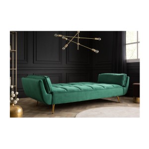 Canapé droit convertible NEVISI vert émeraude en mode lit