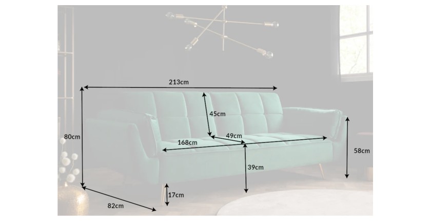 Dimensions du canapé droit convertible NEVISI vert émeraude