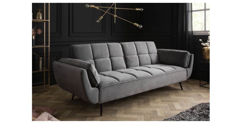 Canapé droit convertible NEVISI gris mis en situation