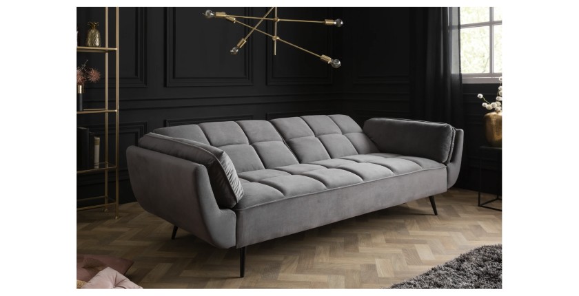 Canapé droit convertible NEVISI gris en se dépliant