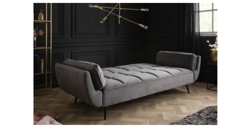 Canapé droit convertible NEVISI gris en mode lit