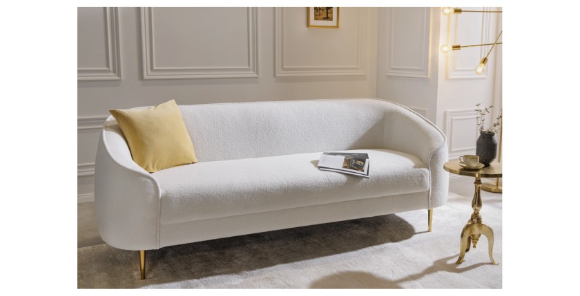 Canapé droit RINI blanc en tissu bouclette mis en situation