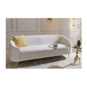 Canapé droit RINI blanc en tissu bouclette mis en situation