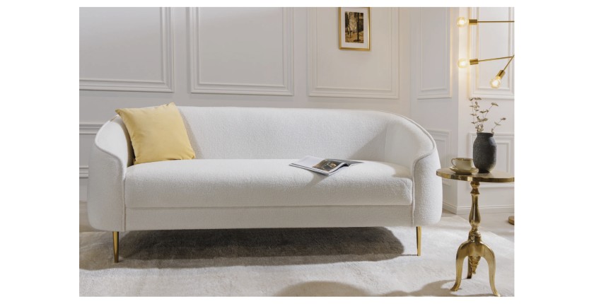 Canapé droit RINI blanc en tissu bouclette vu de face