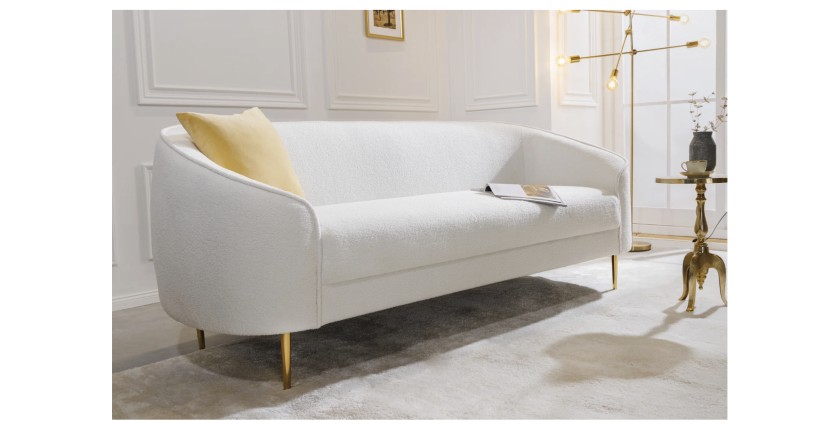 Canapé droit RINI blanc en tissu bouclette vu de côté