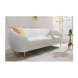 Canapé droit RINI blanc en tissu bouclette vu de côté