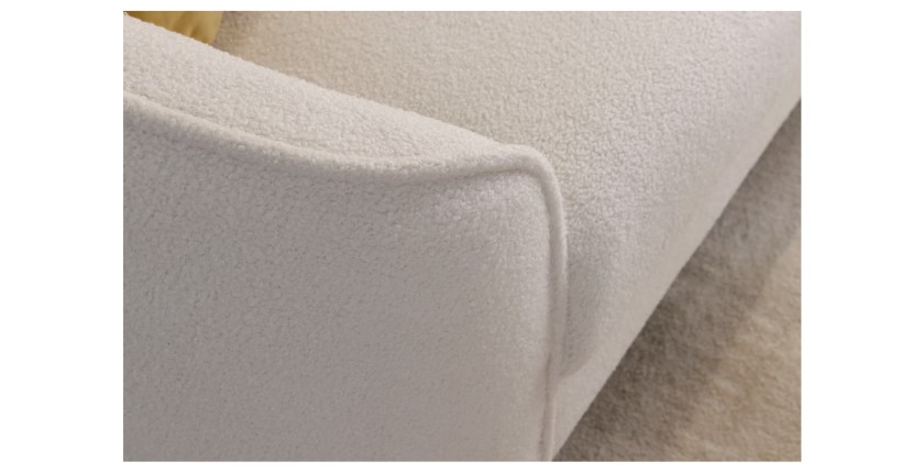 Zoom sur l'accoudoir du canapé droit RINI blanc en tissu bouclette