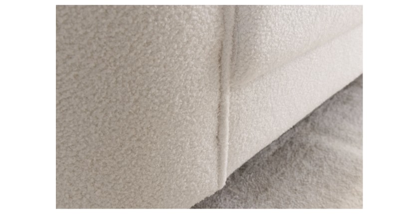 Zoom sur le bas du canapé droit RINI blanc en tissu bouclette