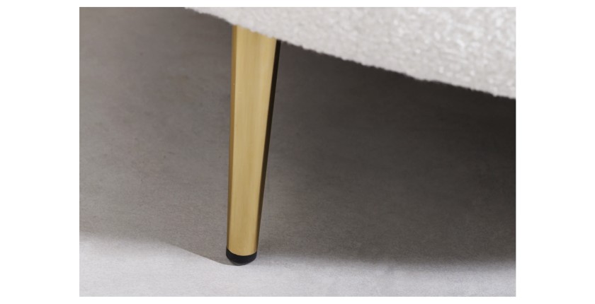 Zoom sur l'un des pieds du canapé droit RINI blanc en tissu bouclette