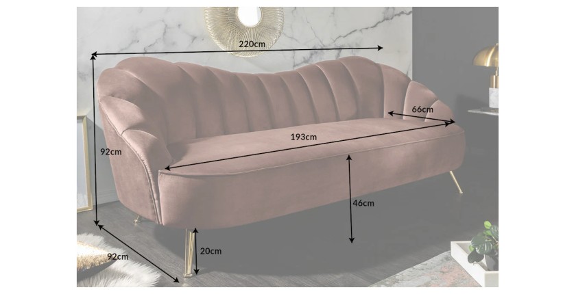 Dimensions du canapé droit original ATLANTIKA rose poudré