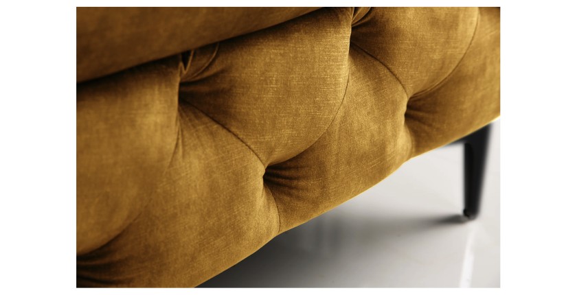 Zoom sur la tranche du pouf VELENA jaune moutarde