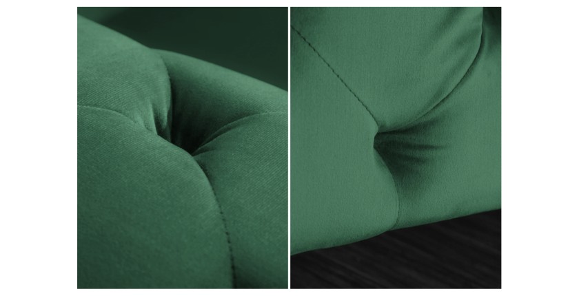 Zoom sur les détails du canapé droit VELENA vert émeraude