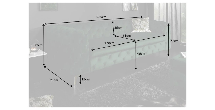 Dimensions du canapé droit VELENA vert émeraude