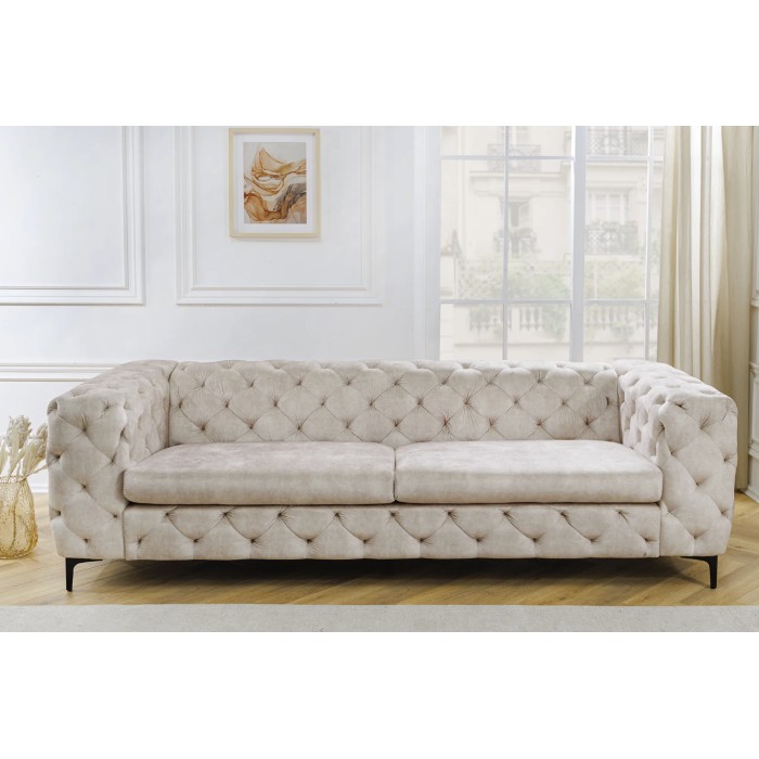 Sofa recht VELENA champagne - Barokke fluwelen sofa met zwarte metalen poten
