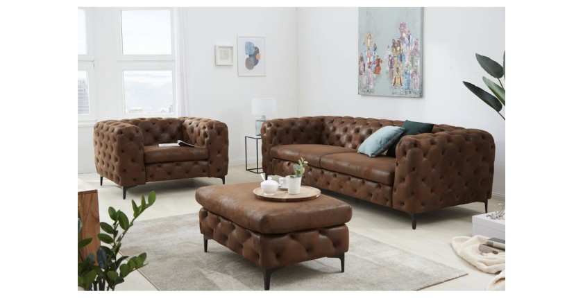 Canapé droit VELENA marron – Canapé baroque en microfibre avec pieds métal noirs