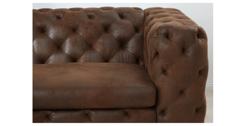 Canapé droit VELENA marron – Canapé baroque en microfibre avec pieds métal noirs