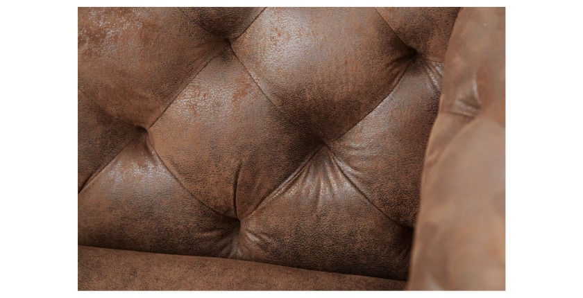 Zoom sur les motifs du dossier du canapé droit VELENA marron