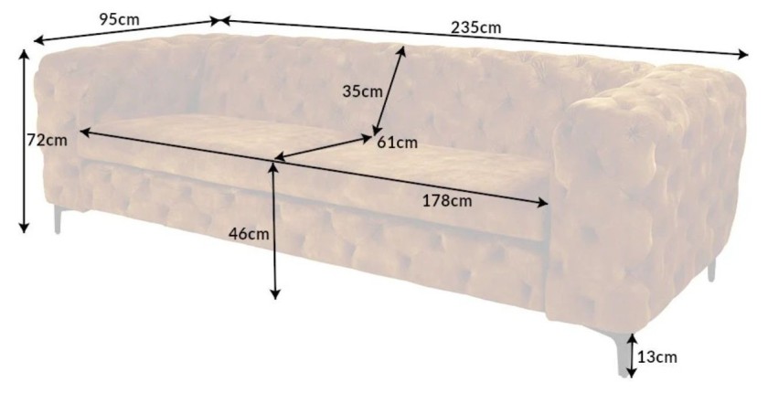 Dimensions du canapé droit VELENA marron