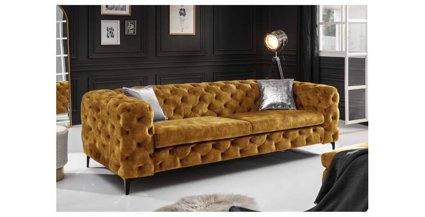 Canapé droit VELENA jaune moutarde mis en situation