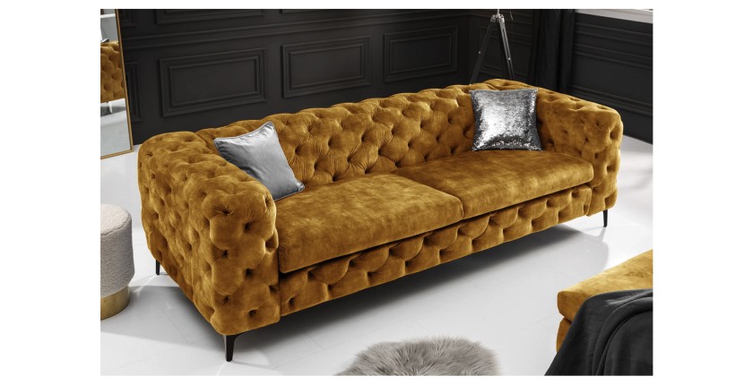 Canapé droit VELENA jaune moutarde vu de côté